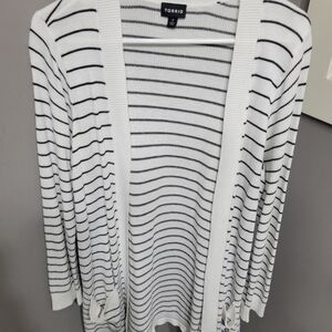Torrid White and Black Striped Cardigan